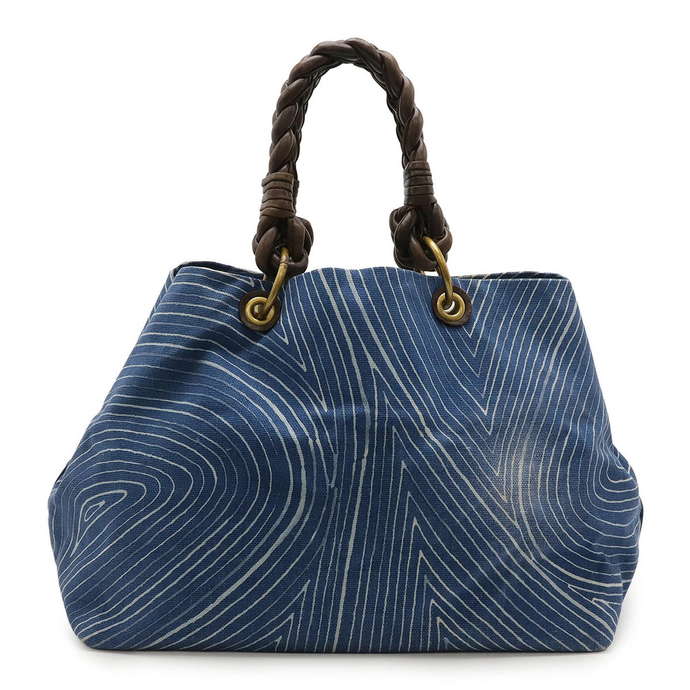 BOTTEGA VENETA Tote Bag Shoulder Braided Handle Canvas Blue